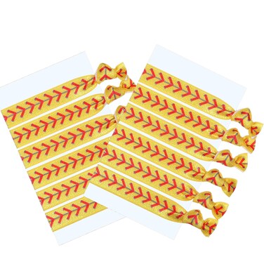 Norme Softball Hair Ties, 12 Pieces Hair Accessories for Girls, No Crease Elastics Set for Player and Teams(Yellow Softball Style)