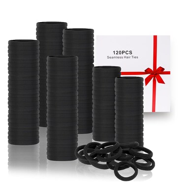 120PCS Black Hair Ties, Seamless Thick Hair Bands Ponytail Holder, Elastic Hair Tie No Damage Crease Hairties Soft Hair Ties for Women
