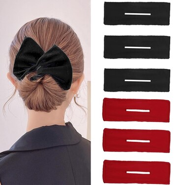 auwiyd 6 PCS Hair Bun Maker for Twister Magic Twist Hair Tool, Black Red Bun Maker Ponytail Holder Rabbit Ear Magic Hairstyle Accessories for Women and Girls