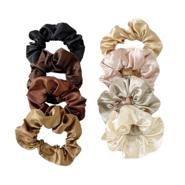 Silk Satin Scrunchy, 8pcs Scrunchies Hair Ties, Hair Elastics Bands, Ponytail Holder, Colors Elastic Hair Bands for Girls and Women &ndash; Neutral Colors