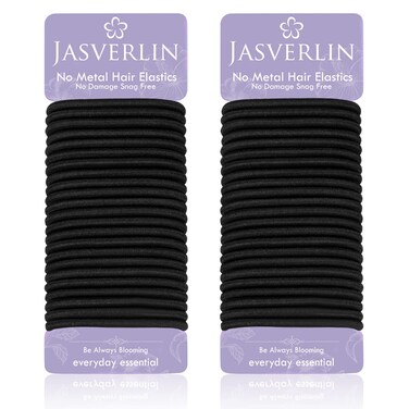 Black Thick Hair Ties - 5mm Thickness Elastics Ponytail Holders for Women Girls Curly Texture Rubber Bands Durable Stretchy Nylon Hairties for Braids 48 Count