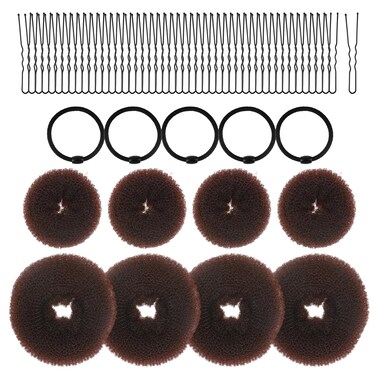 8PCS Donut Hair Bun Maker, Ballet Bun Kit for Kids, Includes 4PCS Medium Ballet Hair Bun Makers and 4PCS Small Donut Bun Makers, 5PCS Hair Elastic Bands, 20PCS Hair Pins for Buns