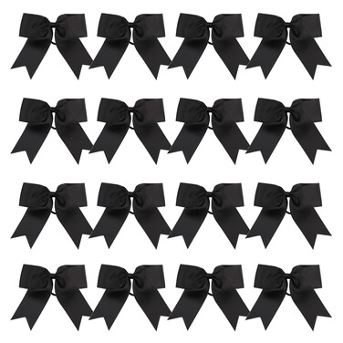 Cheer Bows 6 Inch Ponytail Holder Hair Tie 16 Pcs Hair Bow Cheerleader Bows Hair Tie (Black)