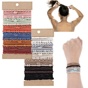 48pcs Hair Tie Bracelets for Women,Boho Hair Ties Non-slip,Boho Hair Accessories for Teens,Girl Hair Ties No Damage,Elastic Ponytail Holders for Thick Long and Thin Hair