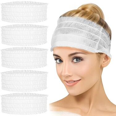 Disposable Spa Headbands 200 Pack, White Elastic Hair Bands for Facial Treatment, Stretch Head Wraps, Beauty Salon Supplies for Makeup Massage Skincare