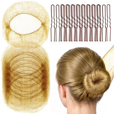 FANDAMEI 20PCS Invisible Hair Nets for Buns &amp; 40PCS U-Shaped Hair Pins, Ballet Bun Maker Set for Women, Girls, Kids (Light Brown)