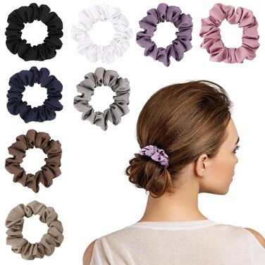 Scrunchies for Women,Silk Satin Hair Scrunchies,Elastic Strengthening Hair Ties,Ponytail Holder Suitable for Thick Thin Hair,Luxury Scrunchy for Girls (8 PCS Classic Colors)