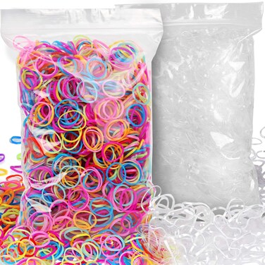 YGDZ 4000pcs Elastic Hair Bands, Clear Hair Elastics Small Mini Girls Rubber Bands Baby Kids Toddlers Hair Ties(2000pcs Clear + 2000pcs Colorful)