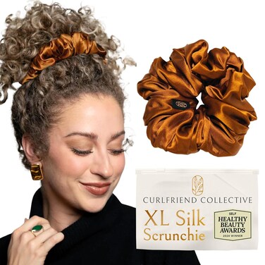 Scrunchies for Women, Extra Large Silk Scrunchies for Curly Hair, Silk Hair Ties No Damage, Hair Scrunchies for Thick Hair, Hair Accessories, Ponytail Holders -Pumpkin, XL