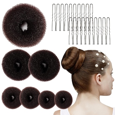 Hair Donut Bun Maker Kit - Updos Sock for Long Hair, Bun Holder with Hair Clips (1 Extra Large, 2 Large, 2 Medium, 2 Small)