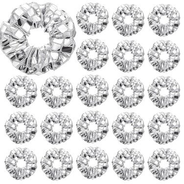 Lyrow 24 Pcs Disco Ball Sequin Hair Scrunchies Last Disco Bachelorette Party Favors Silver Metallic Hair Bobbles Elastics Ponytail Holders Mirror Ball Retro 70s 80s 90s Party Bridal Shower