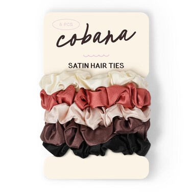 Cobana 5PC Satin Hair Ties Set - No Damage Silk Scrunchies, Hair Accessories for Women - Creaseless &amp; Elastic Hair Scrunchie Set for Styling &amp; Securing (Assorted)