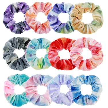 12Pcs Velvet Hair Scrunchies, Premium Elastic Tie-Dye Scrunchies and Ponytail Holders No Damage Hair Ties Accessories Valentine's Day Christmas Gifts for Women Girls
