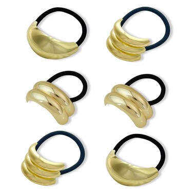 CUBACO 6PCS Metal Hair Ties for Women,Gold Hair Ties for Thick Hair,Small Hair Elastics Ponytail Hair Cuffs Gold Hair Accessories Pony Tails Hair Ties