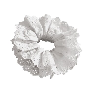 White Satin Scrunchies for Women, Lace Double Layer No Damage Hair Ties, Elastic Ponytail Holders for Thick, Curly Hair