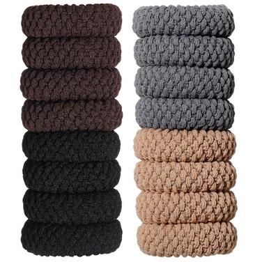 WILLBOND 16 Pieces Thick Cotton Hair Ties, Seamless Cotton Hair Bands, No Crease No Break No Slip Hair Bands, Ties for Women Girls (Dark Color)