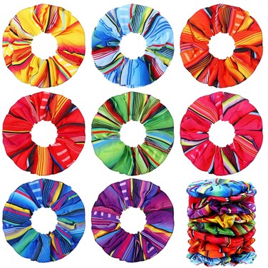 Toulite 24 Pcs Fiesta Elastic Hair Ties Cinco De Mayo Intestine Headbands: Colorful Hair Ropes for Thick/Thin Hair, Women, Girls - Mexican Theme Carnival Accessories
