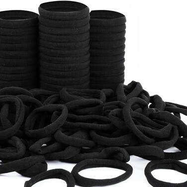 Chuangdi 200 Pcs Hair Ties Bulk Elastics Hair Bands No Metal Ponytail Holders No Crease Thick Seamless Hair Ties for Women Men(2 Inch,Black)