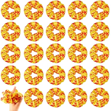 Waydress 24 Pcs Softball Hair Scrunchies, Satin Hairbands Scrunchy Softball Gifts for Girls, Softball Pattern Hair Ties for Women Player Team, Yellow (24 Count)