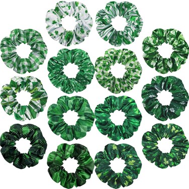 Chuangdi 14 Pcs St. Patrick's Day Hair Scrunchies Bulk Green Shamrock Hair Ties Elastic Irish Hair Bands Soft Holiday Hair Accessories for Women