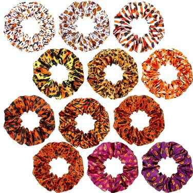 12 Pcs Halloween Hair Scrunchies Hair Accessories for Women Hair Ties Pumpkin Halloween Gifts Bat Elastic Satin Ponytail Holders Scrunchy Soft Ropes Halloween Accessories for Girls Hair Decoration