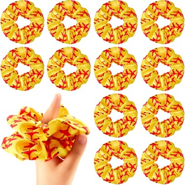 Waydress 12 Count Hair Scrunchies, Satin Softball Hairbands Scrunchy Sports Hair Ties Ponytail Holders for Woman Girls Hair Accessories Party Team Player, Yellow