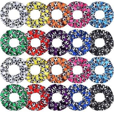 WILLBOND 20 Pieces Soccer Hair Scrunchies, Soft Silk Satin Sport Hair Ties for Girls, Women, Player Team, Christmas (Mixed Colors)