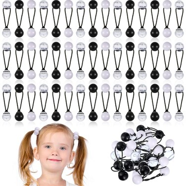 36 Pieces Hair Ties Balls Ponytail Holders Colorful Twin Bead Ponytail Balls 80s 90s Elastic Hair Accessories for Baby Kid(20 mm,Black, White, Clear)