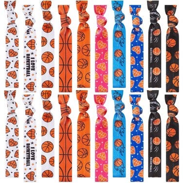 Hanaive 20 Pcs Basketball Hair Ties Girls Basketball Gifts Elastic Ponytail Holders No Crease Ribbon Hair Bands for Women, Player, and Coaches, 10 Styles