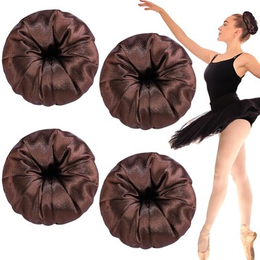 4 Pcs Satin Hair Bun Donut Satin Hair Bun Maker Dark Retain Moisture Easy to Style for Women Ladies Military Ballet and Business(Brown)