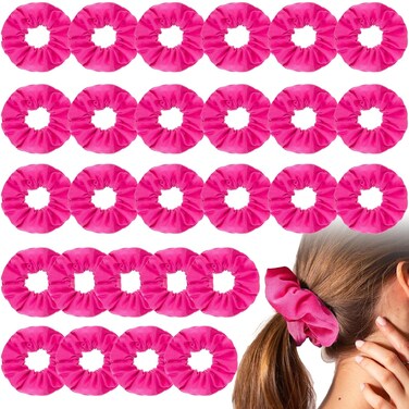 Tigeen 24 Pcs Hot Pink Scrunchies Bulk Valentine&lsquo;s Day Gift Soft Hair Scrunchies Cotton Solid Colors Thick Elastic Bands Ponytail Ties Holder for Women Girls Gym Dance Cheerleading Team Accessories