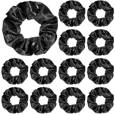 Taiyin 24 Pieces Shiny Metallic Scrunchie Solid Scrunchies Hair Ties Hair Elastics Accessories Elastic Band for Women Gym Dance Cheerleading Softball Volleyball Baseball Team(Black)