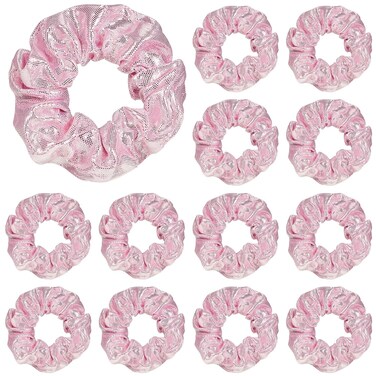 Taiyin 24 Pieces Shiny Metallic Scrunchie Solid Scrunchies Hair Ties Hair Elastics Accessories Elastic Band for Women Gym Dance Cheerleading Softball Volleyball Baseball Team(Light Pink)