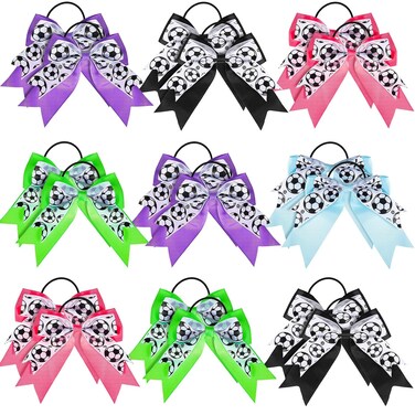 WILLBOND 20 Pieces Soccer Hair Bows Elastic Soccer Ball Hair Tie Accessories Sports Hair Band for Women Player Football Party(Multicolor)
