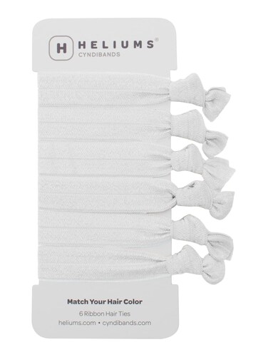 Cyndibands Elastic Hair Ties - White - Gentle Hold Ribbon Ponytail Holders, 6 Count