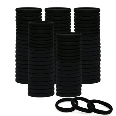100PCS Seamless Cotton Hair Ties for Women, Girls &amp; Babies - Gentle Elastic Ponytail Holders for Thick, Heavy &amp; Curly Hair Black