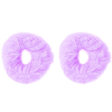 Small Fuzzy Fur Scrunchies Furry Pony Holder - Set of 2-Light Purple