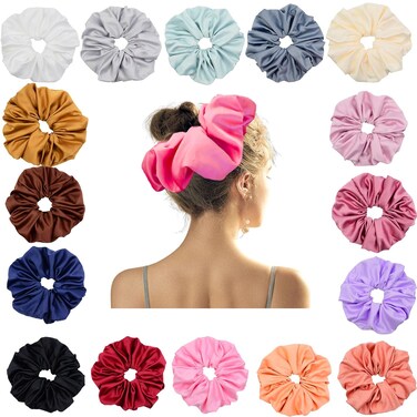 17 Pcs Bsofter Large Satin Scrunchies for Women - Jumbo Scrunchies for Hair Sleep,Large Hair Scrunchies Oversized Giant Satin Scrunchies for Thick Hair Large Scrunchy Hair Ties XXXL