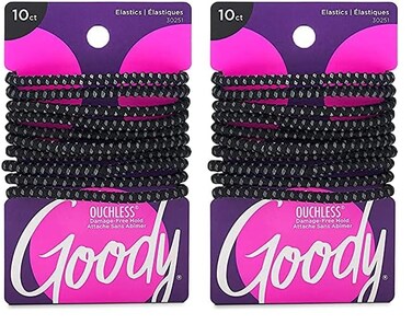 Goody Nonslip Womens Elastic Hair Tie - 10 Count, Black - 4MM for Medium Hair- Ouchless Hair Accessories for Women Perfect for Long Lasting Braids, Ponytails and More - Pain-Free (Pack of 2)