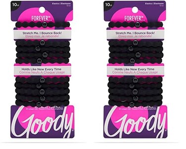Goody Forever Ouchless Elastic Hair Tie - 10 Count, Black - Medium Hair to Thick Hair - Accessories for Women and Girls (Pack of 2)