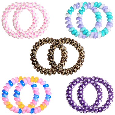 Spiral Hair Ties, Plastic Hair Tie No Crease No Pull Stylish Durable Coil Hair Bands Elastics Ponytail Holders Telephone Cord Ties for Women Girls Thin Thick Curly Hair 10 Pcs (Rainbow-10pcs)