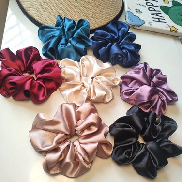7Pcs Silk Hair Scrunchies for Women Girls, Lengthened Satin Scrunchies for Hair, Soft and Silky Hair Ties Hair Accessories for Women, won't snapped Elastic Ponytail Holder for Women's Thick Curly Hair