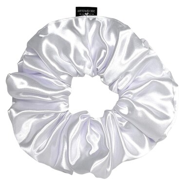 Jumbo Oversized XL Satin Scrunchies for Women Girls, Frizz Prevention, Sleep Hair Holder, Large Elastic Ties Band for Ponytail Bun, Hair Ties for Breakage Prevention - White