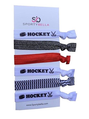 Sportybella Ice Hockey Hair Ties (Red)- Hair Accessories For Girls. Ice Hockey No Crease Elastic Hair Ties. Ice Hockey Gifts or Hockey Hair Stuff for Ice Hockey Players &amp; Teams, 6pcs.