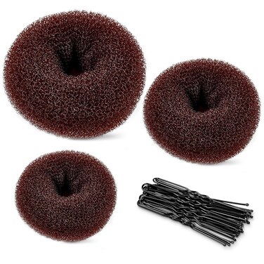 TsMADDTs Donut Hair Bun Maker, 3PCS Dark Brown Ring Style Bun Maker with 20PCS U Shaped Hair Pins for Women Dance