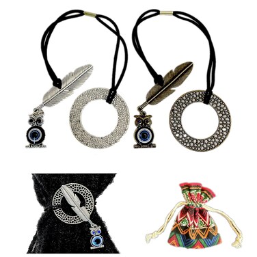 2 Pcs Alloy knotted Elastic Hair Tie with Owl Pendant for Dreadlock and thick hair Ponytail Holders Loc Hair Accessories dread tie for Women Men
