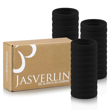 Black Large Thick Hair Ties, Seamless Cotton Fabric, Stretchy Ponytail Holders Soft Skinny Scrunchies No Damage Hair Bands for Girls Women Men 2.4Inch 30 Pcs