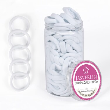 White Cotton Fabric Hair Ties, Soft Seamless Ponytail Scrunchies Elastic Bands for Women&rsquo;s Braided Curly Thin Thick Hair No Damage Crease 1.5 Inch 100 pcs