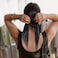 2 Pcs Knotted Bow Satin Hair Scrunchie Hair Scarf with Tail Hair Scrunchies Elastic Hair Scarf Ponytail Holder for Women and Girls (Black)