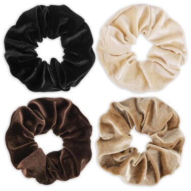 Large Scrunchies for Women 4Pcs Velvet Jumbo Scrunchies for Hair Soft Ponytail Holder Cute Colors Elastic Hair Bands Fashion Bulk Hair Ties for Teens Girls Thick Curly Thin Fine Hair